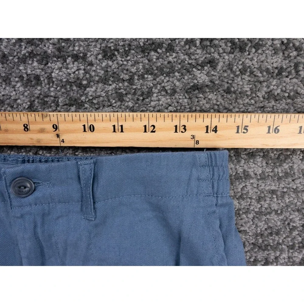 LL Bean Shorts Womens 8 Blue Chino Elastic Waist Stretch Cotton Linen Beach Hike